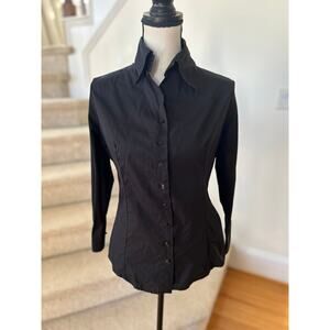 Anne Fontaine Connie Black Cotton Long Sleeve Collared Fitted Button Down